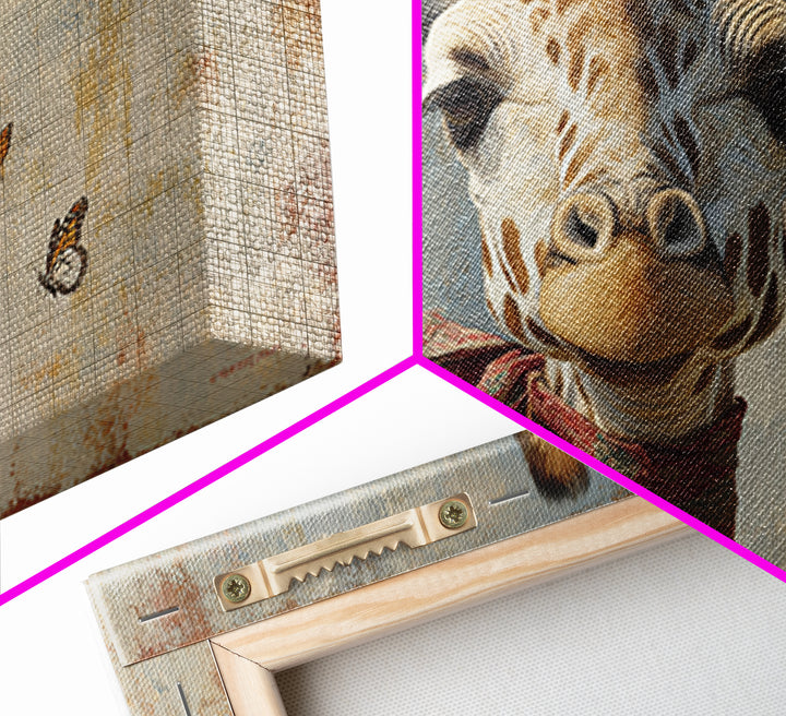 Giraffe with Scarf and Butterflies Framed Canvas Print, Whimsical Art, Framed Wall Art, Living Room Decor, Fine Art, Wonder, WHI-3x2-14
