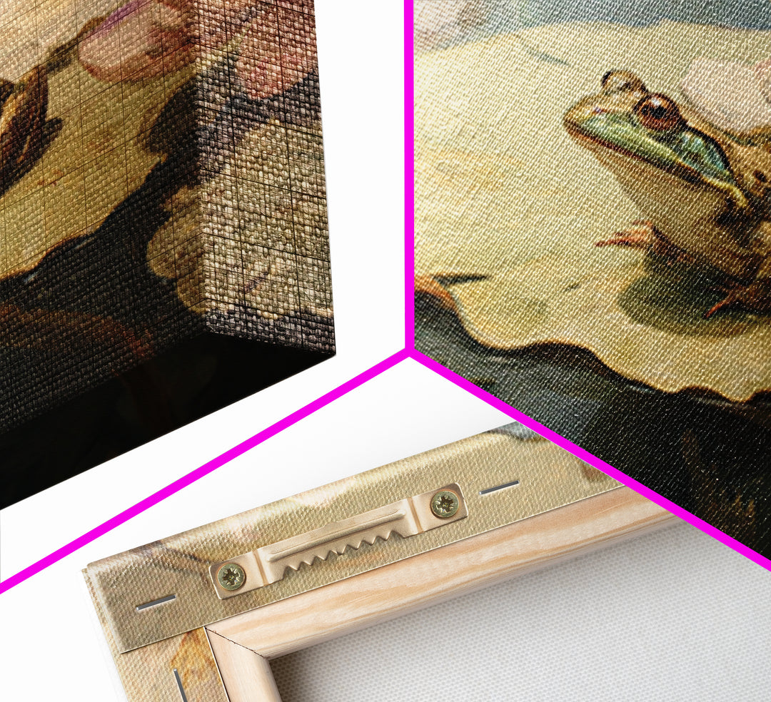 Frog Prince on a Lily Pad Framed Canvas Print, Whimsical Art, Textured Painting, Living Room Decor, Fine Art, Wonder, WHI-3x2-60