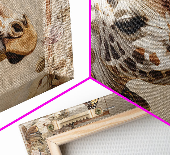 Giraffe with Scarf and Butterflies Framed Canvas Print, Whimsical Art, Nursery Wall Decor, Living Room Decor, Fine Art, Wonder, WHI-3x2-86