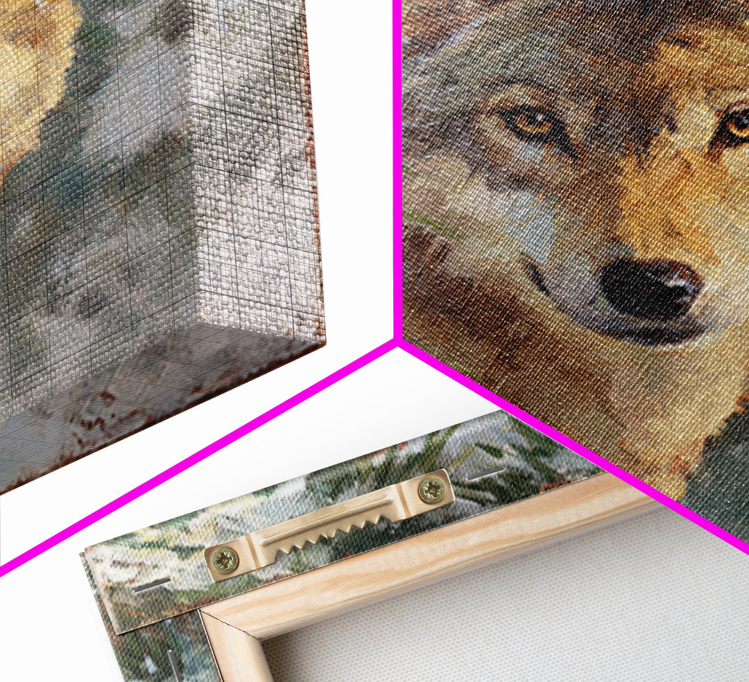 Wolf Standing Beneath Snowy Pine Trees Canvas Print, Wildlife Art, Canvas Wall Art, Living Room Decor, Abstract Art, Wild, WIL-1x1-3