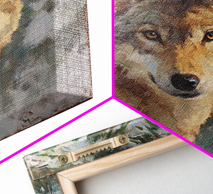 Wolf Standing Beneath Snowy Pine Trees Canvas Print, Wildlife Art, Canvas Wall Art, Living Room Decor, Abstract Art, Wild, WIL-1x1-3