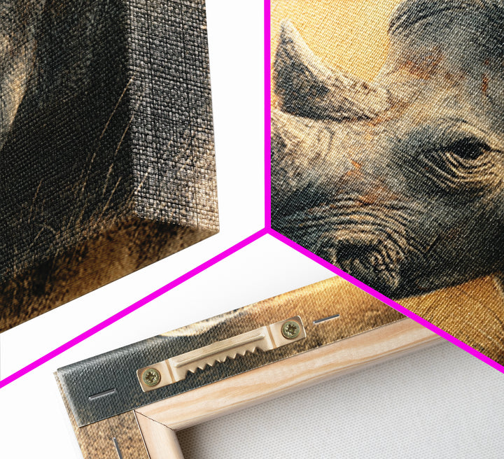 Rhino in Dramatic Stormy Light Framed Canvas Print, Wildlife Art, Gallery Decor, Living Room Decor, Fine Art, Wild, WIL-1x1-32