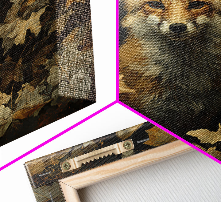 Fox in Autumn Forest Leaves Framed Canvas Print, Wildlife Art, Statement Artwork, Living Room Decor, Fine Art, Wild, Wall Decor, WIL-1x1-33