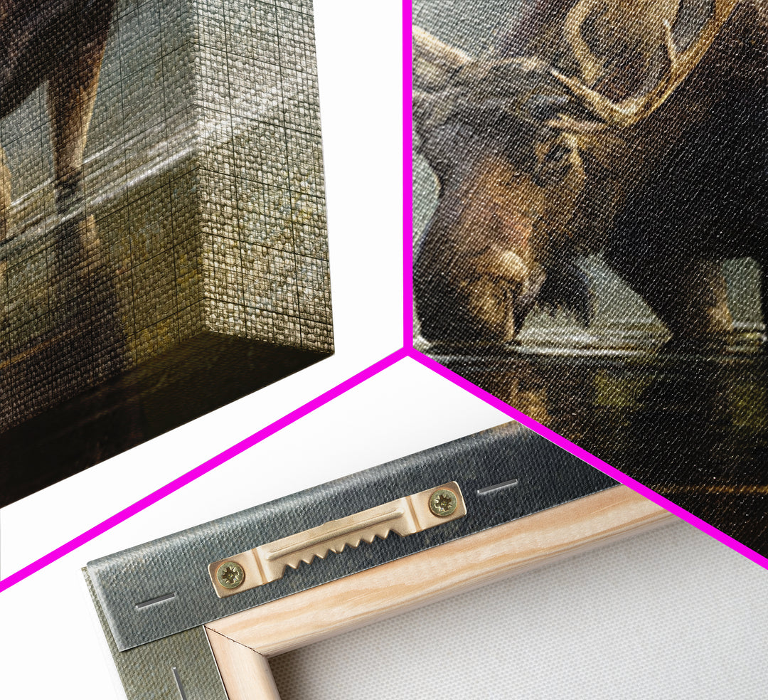 Moose Standing in Reflective Lake Framed Canvas Print, Wildlife Art, Modern Art, Living Room Decor, Wild, Neutral Decor, WIL-1x1-43