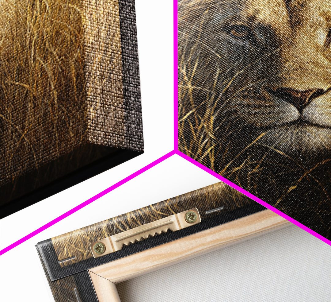 Lion Emerging from Golden Savanna Grass Canvas Print, Wildlife Art, Modern Decor, Living Room Decor, Fine Art, Wild, Home Decor, WIL-1x1-49