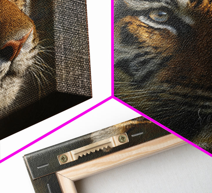 Tiger Portrait with Jungle Shadows Canvas Print, Wildlife Art, Forest Wall Art, Living Room Decor, Oil Painting, Wild, WIL-1x1-5
