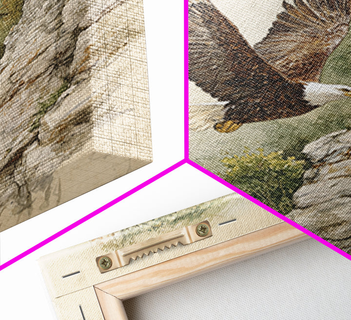 Eagle Soaring Above Rocky Cliffs Canvas Print, Wildlife Art, Bird Wall Art, Living Room Decor, Oil Painting, Wild, Luxury Decor, WIL-1x1-54