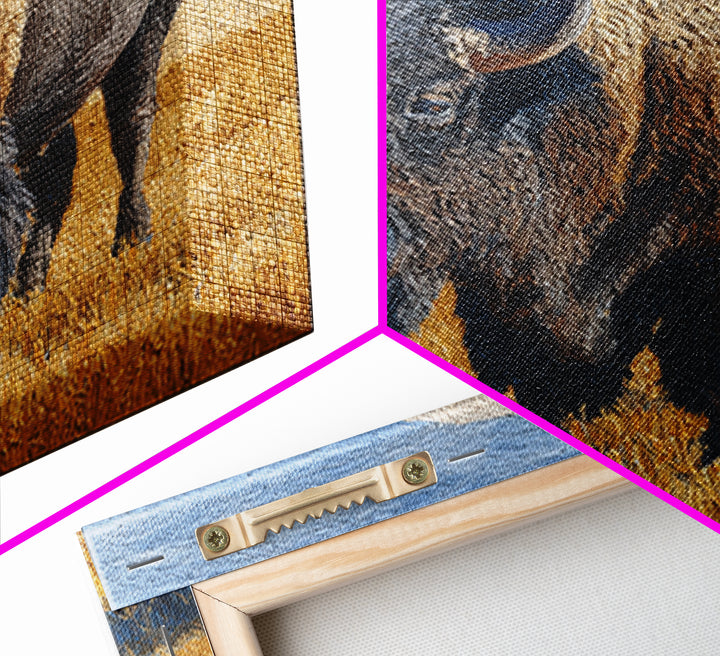 Bison on Wide Western Prairie Framed Canvas Print, Wildlife Art, Original Artwork, Living Room Decor, Oil Painting, Wild, WIL-1x1-61