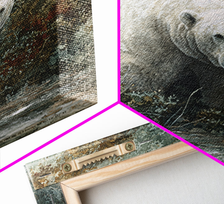 Polar Bear Crossing Blue Ice Framed Canvas Print, Wildlife Art, Original Artwork, Living Room Decor, Wild, Minimalist Decor, WIL-1x1-63