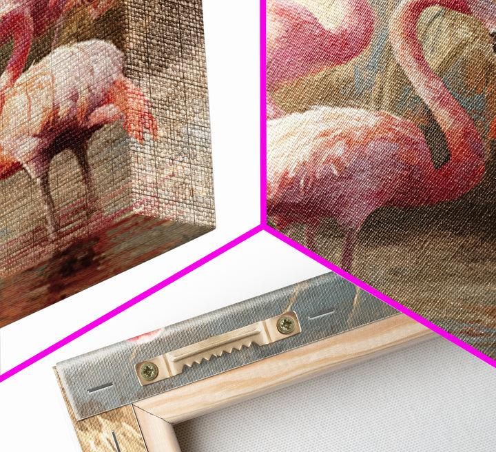 Flamingos in Pink Shallow Water Framed Canvas Print, Wildlife Art, Living Room Art, Living Room Decor, Fine Art, Wild, WIL-1x1-70