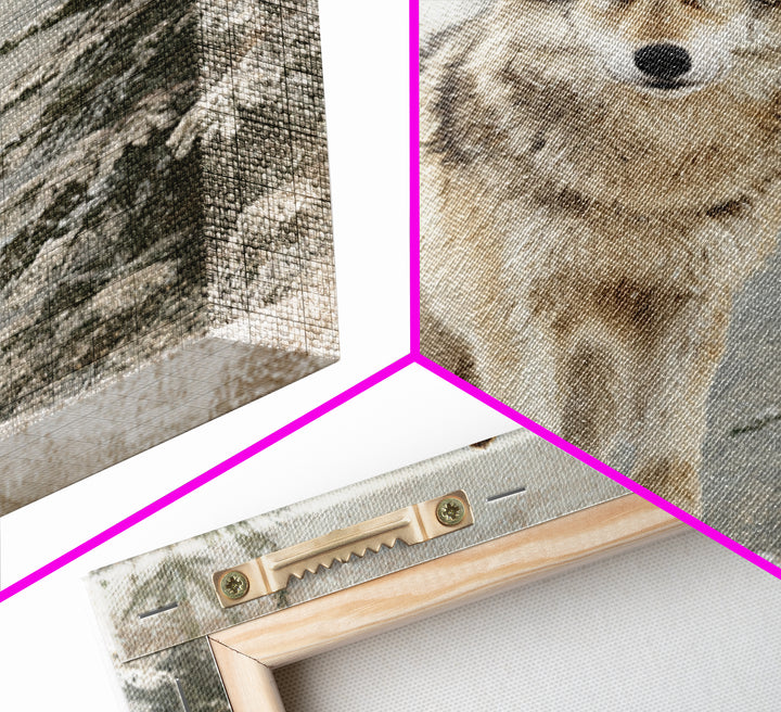 Wolf Standing Beneath Snowy Pine Trees Canvas Print, Wildlife Art, Modern Decor, Living Room Decor, Fine Art, Wild, Home Decor, WIL-1x1-75