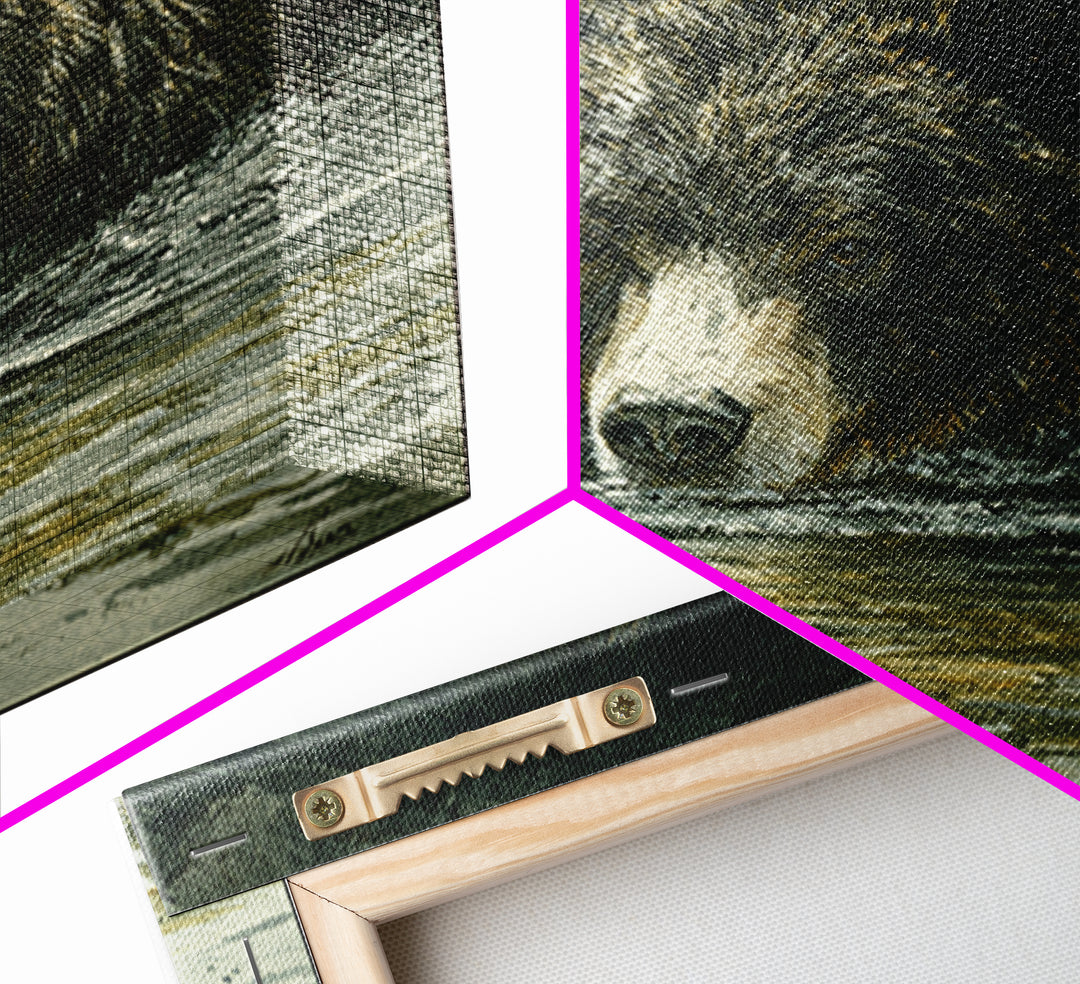 Bear Fishing in Rushing Mountain River Canvas Print, Wildlife Art, Canvas Painting, Living Room Decor, Fine Art, Wild, WIL-1x1-76