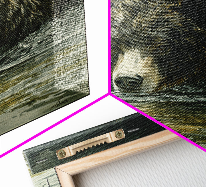 Bear Fishing in Rushing Mountain River Canvas Print, Wildlife Art, Canvas Painting, Living Room Decor, Fine Art, Wild, WIL-1x1-76