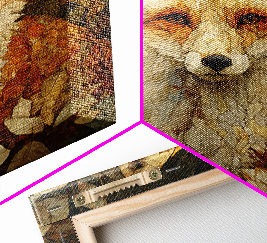 Fox in Autumn Forest Leaves Canvas Print, Wildlife Art, Textured Painting, Living Room Decor, Oil Painting, Wild, Original Art, WIL-1x1-81