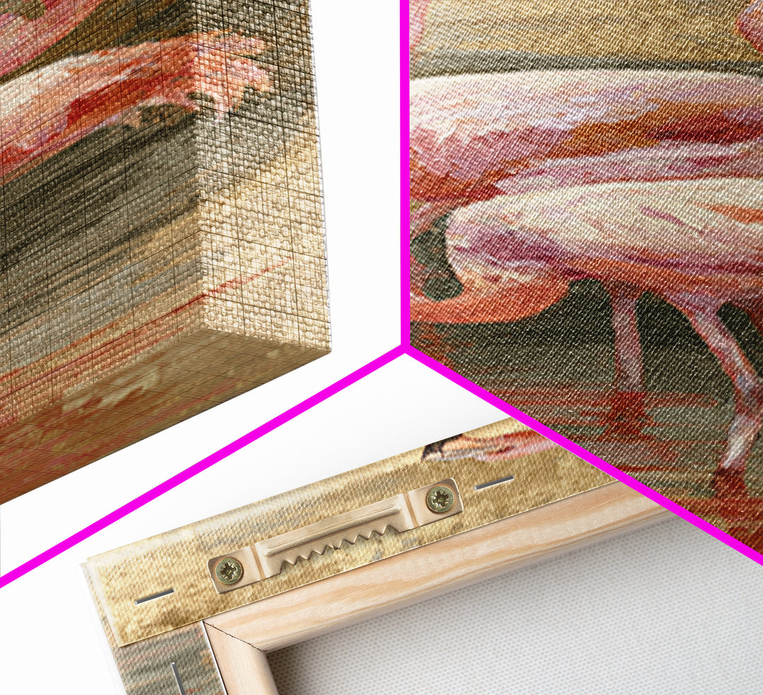 Flamingos in Pink Shallow Water Canvas Print, Wildlife Art, Modern Art, Living Room Decor, Fine Art, Wild, Neutral Decor, WIL-1x3-10