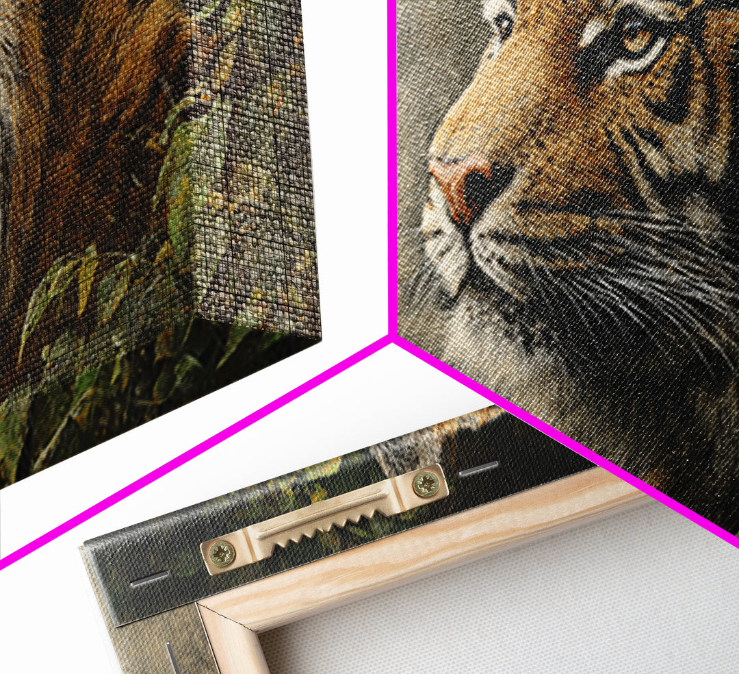 Tiger Portrait with Jungle Shadows Framed Canvas Print, Wildlife Art, Home Decor, Living Room Decor, Wild, Boho Wall Decor, WIL-2x1-25