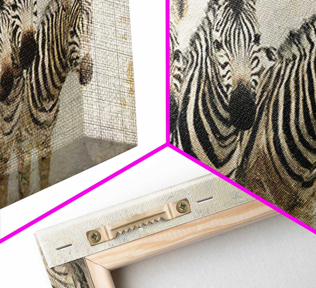 Zebra Herd in Graphic Black and White Canvas Print, Wildlife Art, Large Wall Art, Living Room Decor, Wild, Landscape Art, WIL-2x1-31