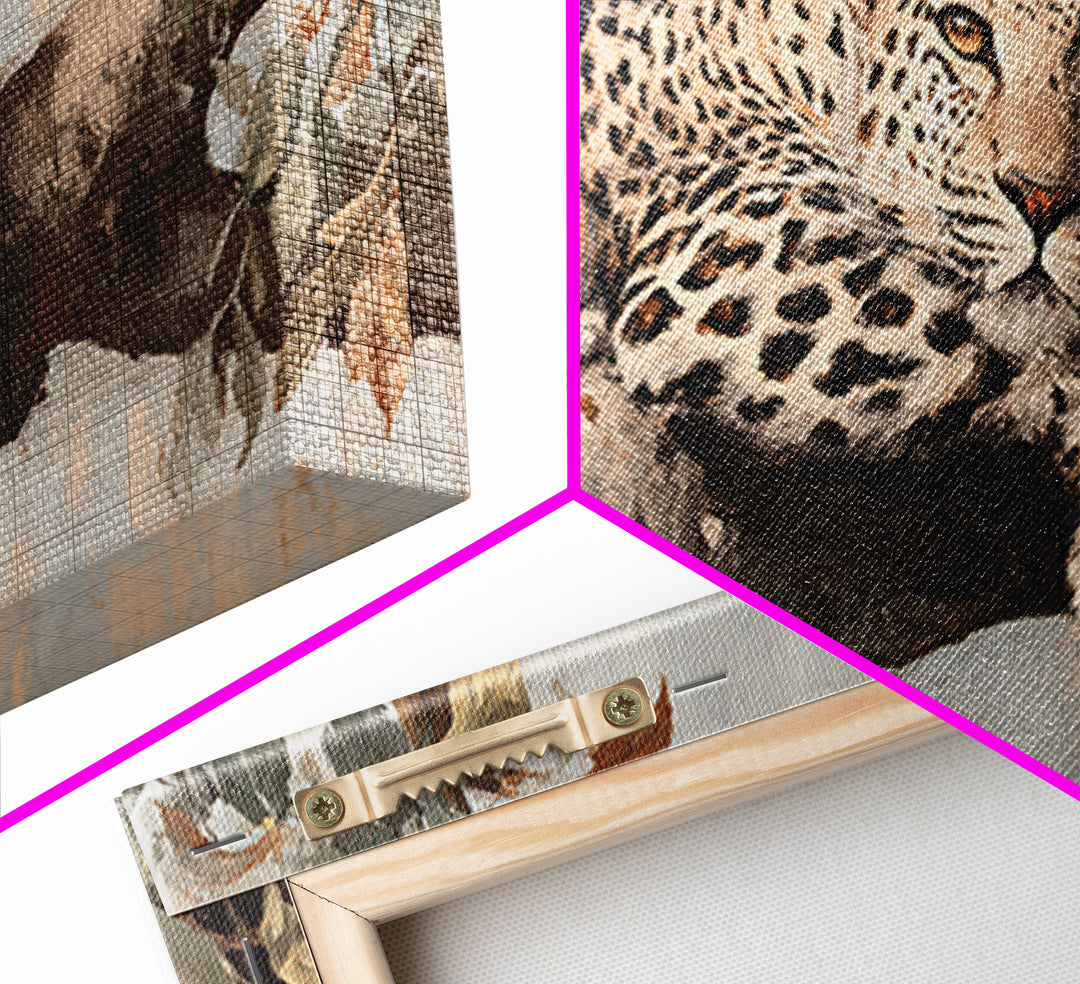 Leopard Resting on Tree Branch Framed Canvas Print, Wildlife Art, Art Print, Living Room Decor, Watercolor Art, Wild, WIL-2x1-34