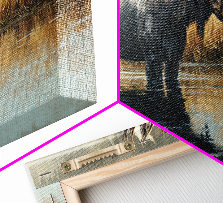 Moose Standing in Reflective Lake Canvas Print, Wildlife Art, Painting, Living Room Decor, Fine Art, Wild, Living Room Wall Art, WIL-2x1-39