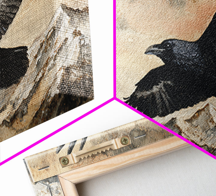 Raven Flying Through Snowy Mountains Canvas Print, Wildlife Art, Textured Painting, Living Room Decor, Fine Art, Wild, WIL-2x1-44