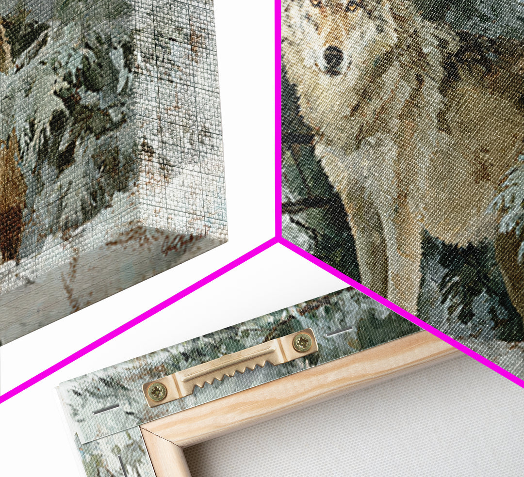 Wolf Standing Beneath Snowy Pine Trees Canvas Print, Wildlife Art, Wall Art Print, Living Room Decor, Oil Painting, Wild, WIL-2x1-47