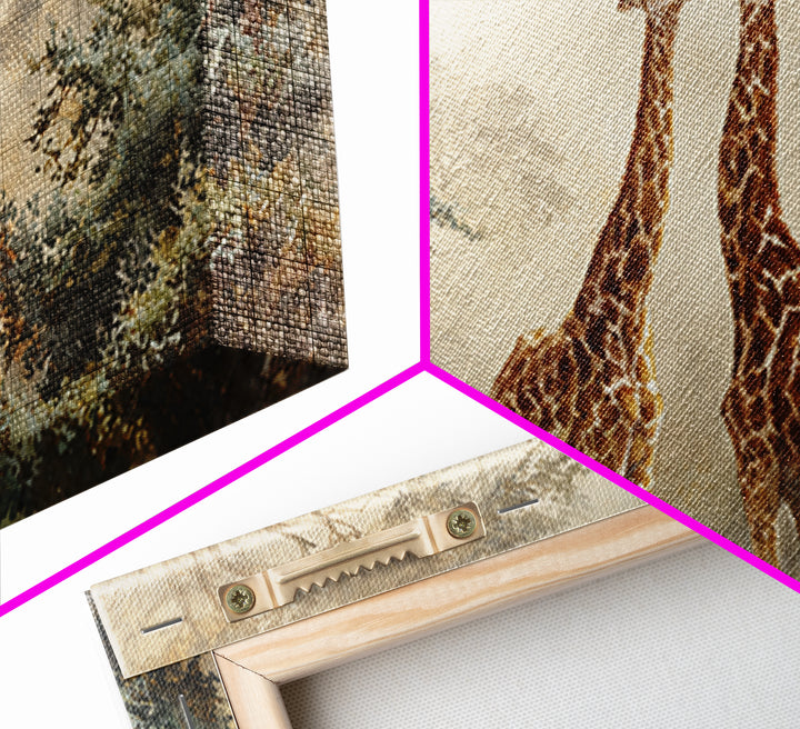 Giraffe Pair under Acacia Tree Framed Canvas Print, Wildlife Art, Modern Wall Art, Living Room Decor, Watercolor Art, Wild, WIL-2x1-51