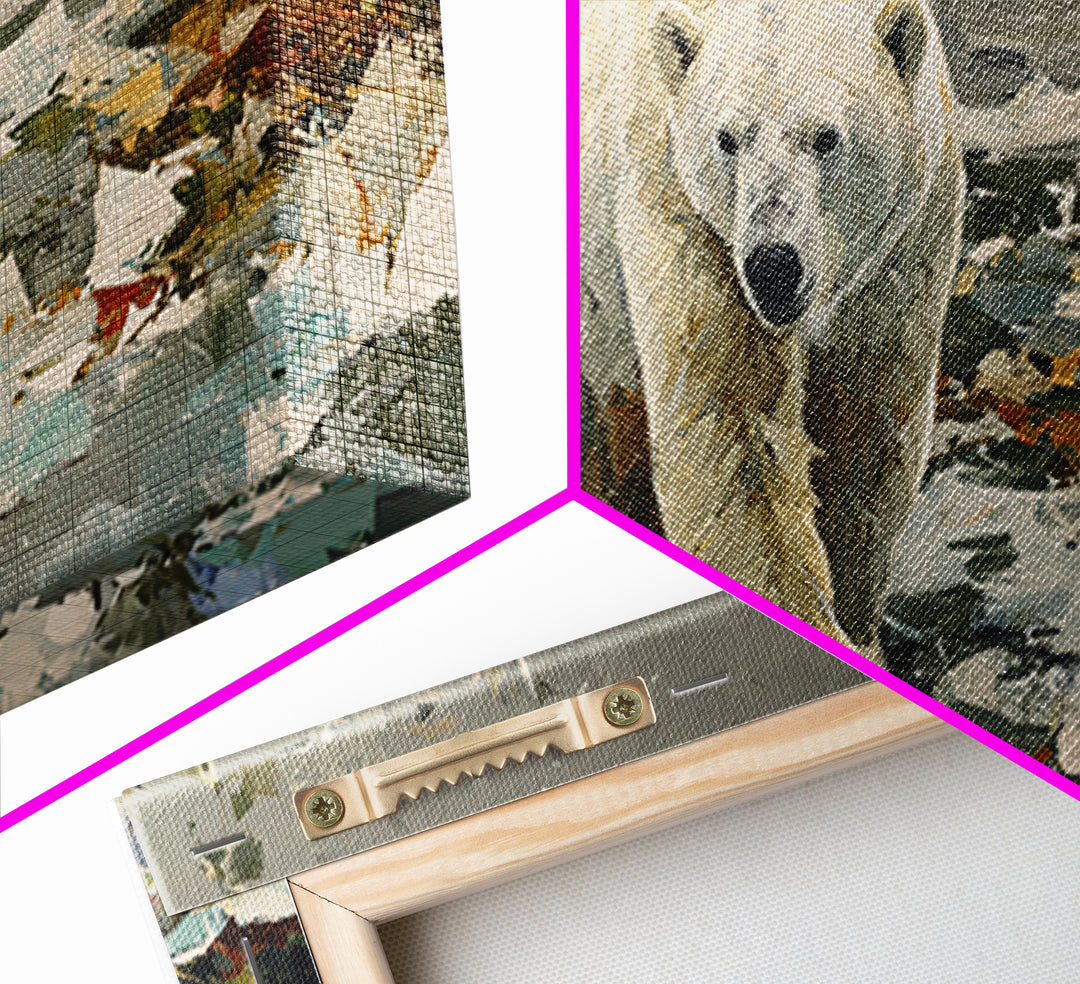 Polar Bear Crossing Blue Ice Framed Canvas Print, Wildlife Art, Landscape Art, Living Room Decor, Watercolor Art, Wild, WIL-2x1-59