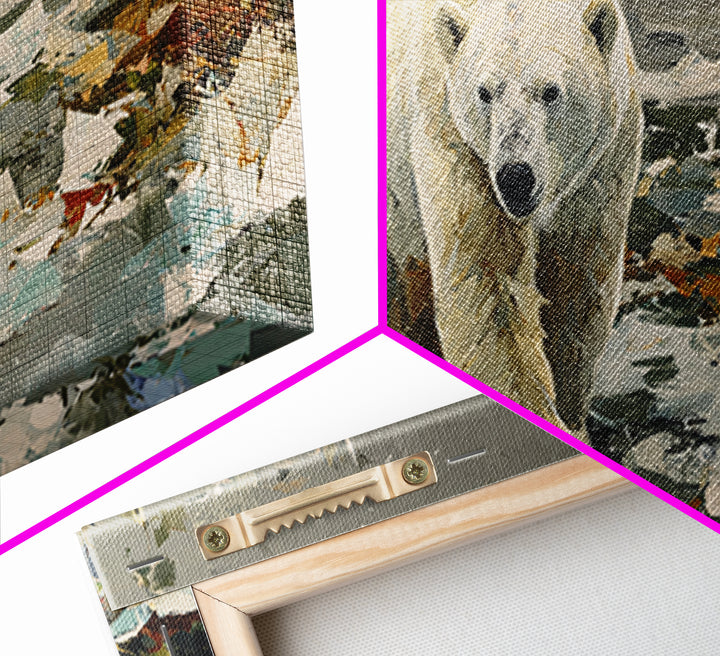 Polar Bear Crossing Blue Ice Framed Canvas Print, Wildlife Art, Landscape Art, Living Room Decor, Watercolor Art, Wild, WIL-2x1-59