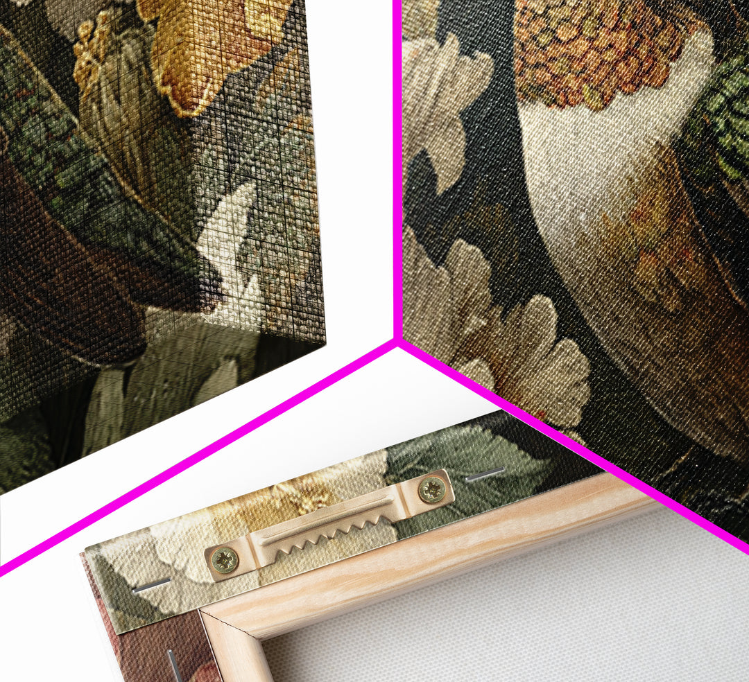 Hummingbird Beside Bright Flowers Framed Canvas Print, Wildlife Art, Oil Painting, Living Room Decor, Fine Art, Wild, WIL-2x1-60