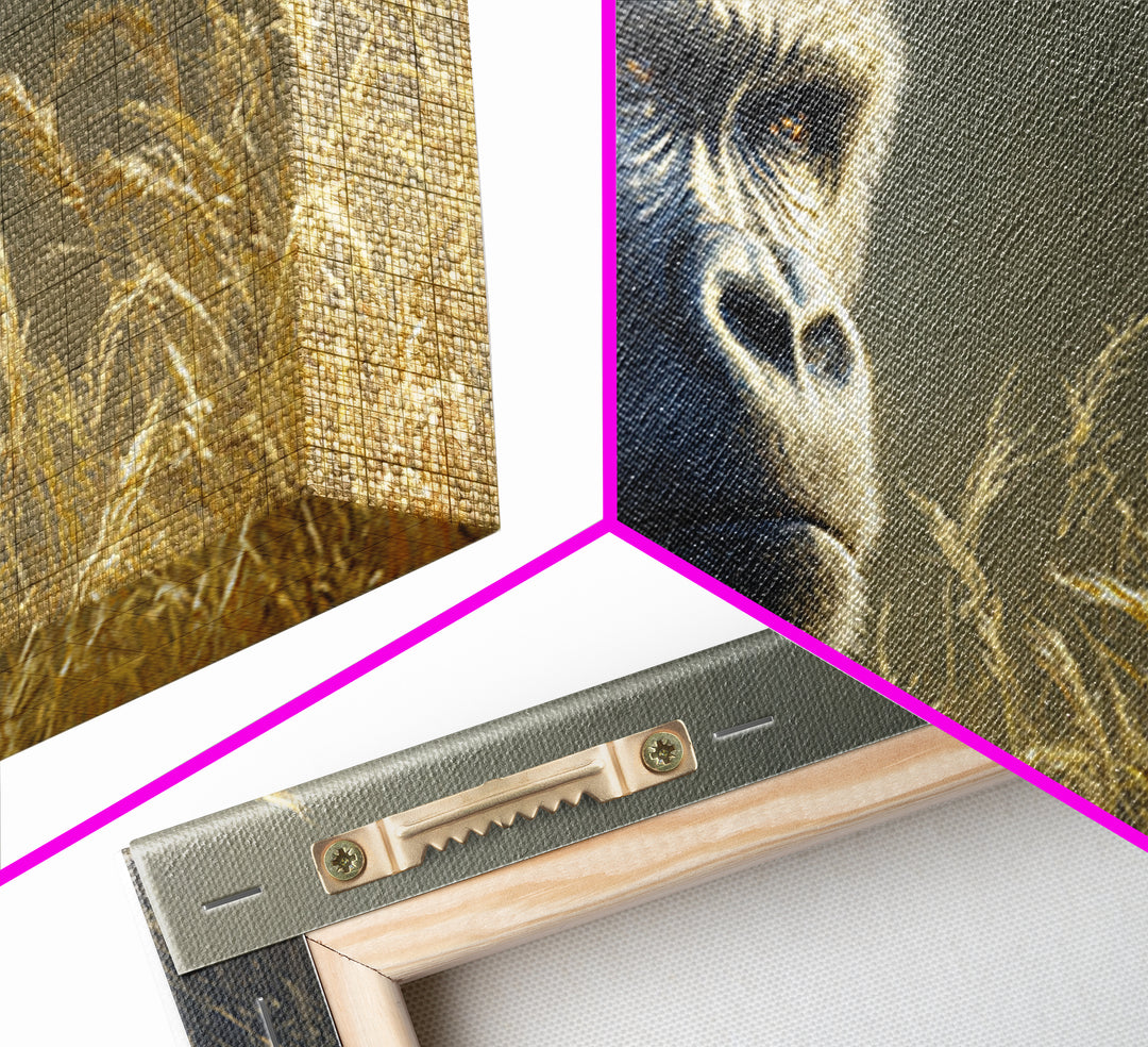 Gorilla Portrait with Powerful Gaze Canvas Print, Wildlife Art, Painting, Living Room Decor, Wild, Living Room Wall Art, WIL-2x1-61