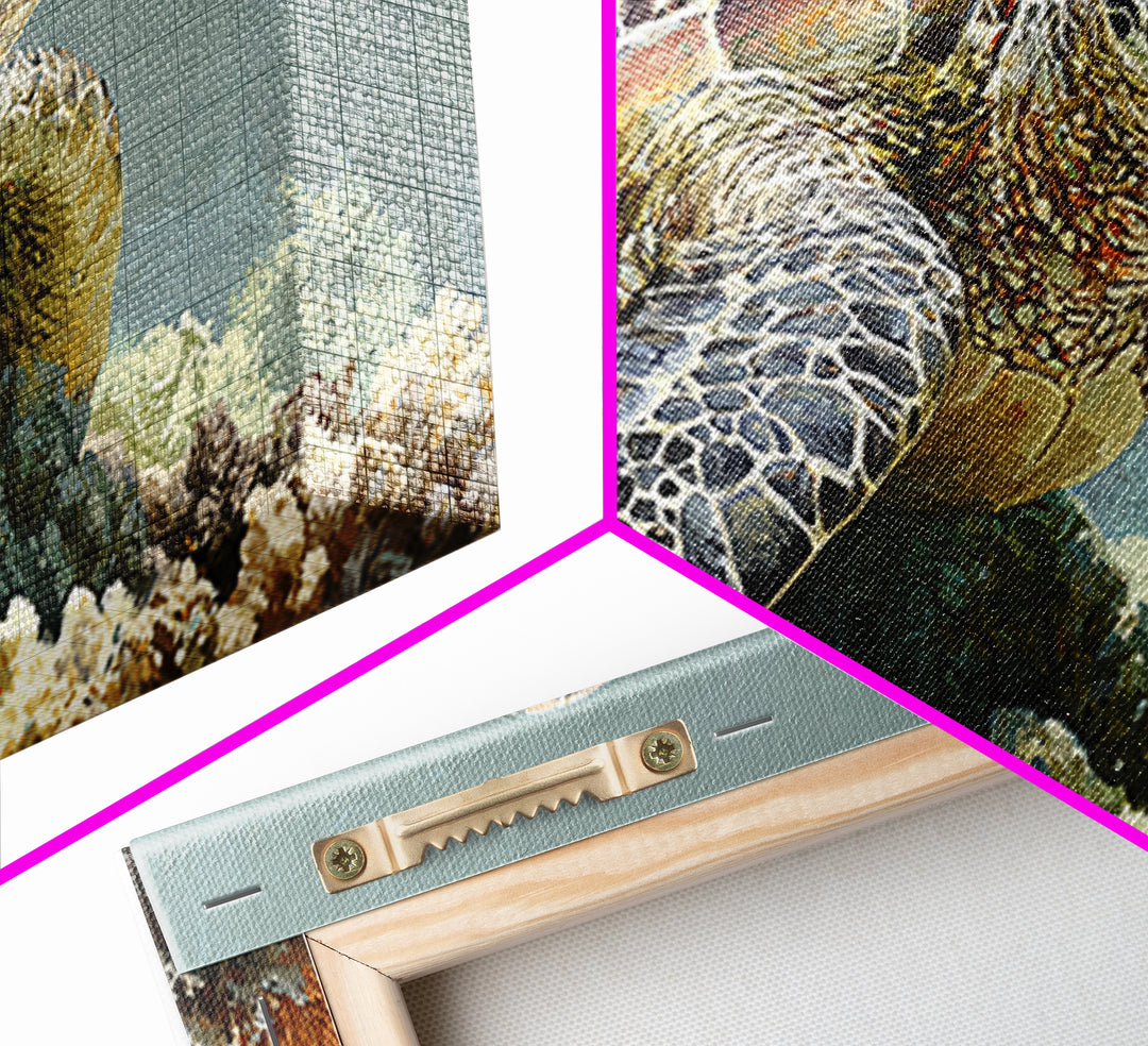 Sea Turtle over Coral Reef Canvas Print, Wildlife Art, Room Decor, Living Room Decor, Oil Painting, Wild, Large Wall Art, WIL-2x1-62