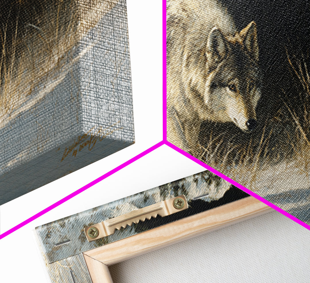 Wolf Standing Beneath Snowy Pine Trees Canvas Print, Wildlife Art, Living Room Art, Living Room Decor, Abstract Art, Wild, WIL-2x1-71