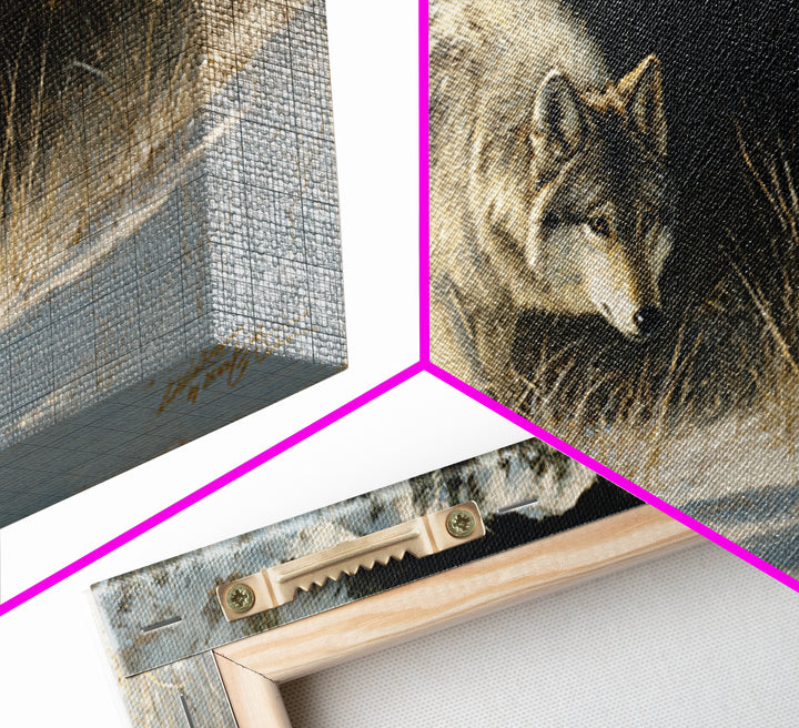 Wolf Standing Beneath Snowy Pine Trees Canvas Print, Wildlife Art, Living Room Art, Living Room Decor, Abstract Art, Wild, WIL-2x1-71