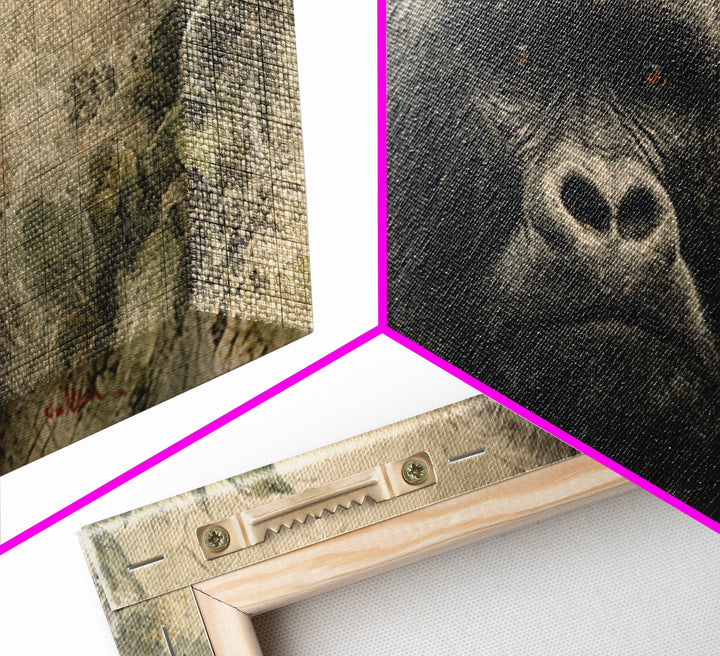 Gorilla Portrait with Powerful Gaze Framed Canvas Print, Wildlife Art, Canvas Wall Art, Living Room Decor, Fine Art, Wild, WIL-2x1-85