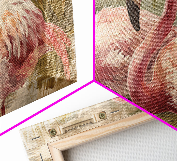 Flamingos in Pink Shallow Water Framed Canvas Print, Wildlife Art, Art, Living Room Decor, Oil Painting, Wild, WIL-2x1-90