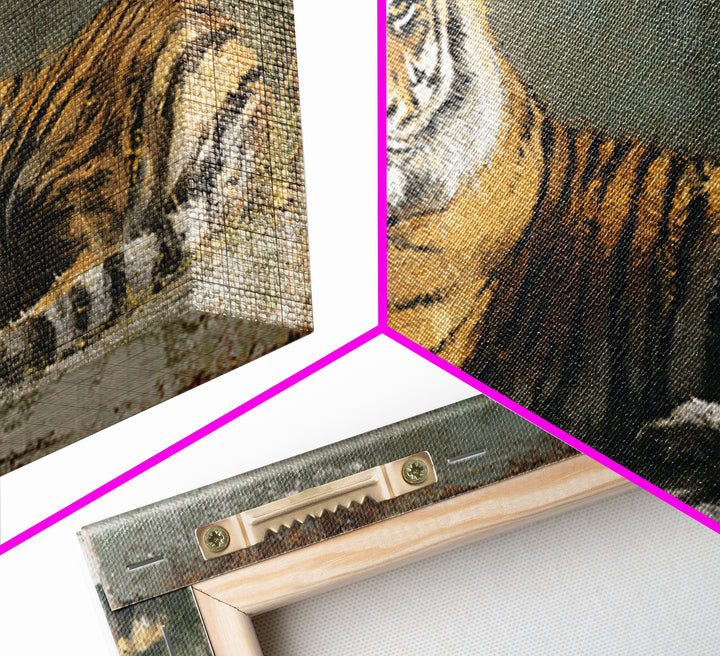 Tiger Portrait with Jungle Shadows Framed Canvas Print, Wildlife Art, Modern Wall Art, Living Room Decor, Oil Painting, Wild, WIL-2x1-97