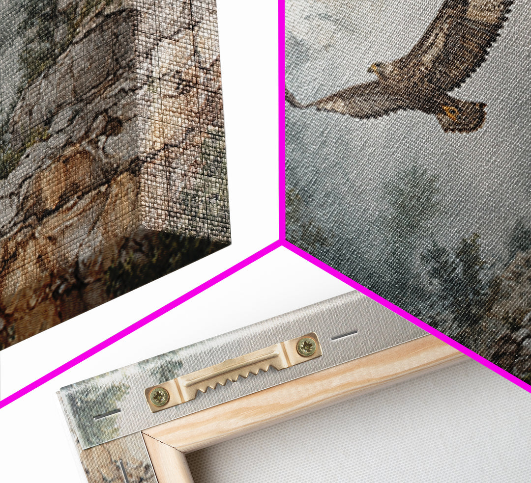 Eagle Soaring Above Rocky Cliffs Canvas Print, Wildlife Art, Living Room Decor, Watercolor Art, Wild, Living Room Wall Art, WIL-2x1-98