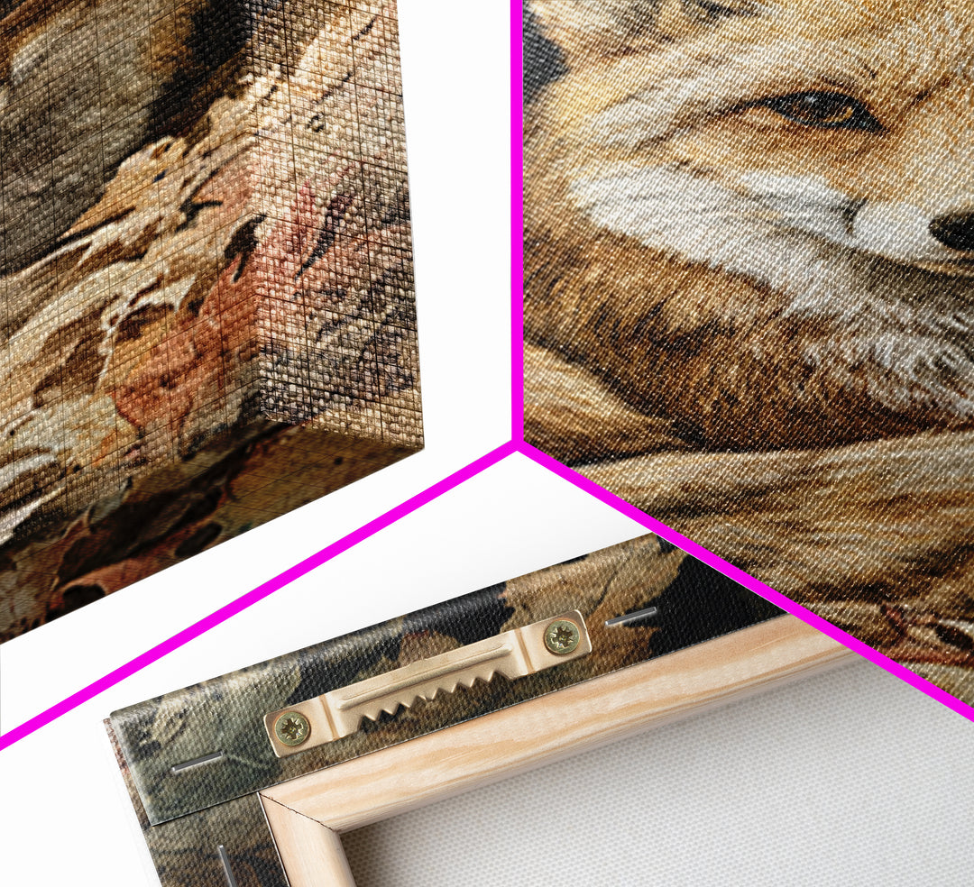 Fox in Autumn Forest Leaves Framed Canvas Print, Wildlife Art, Painting, Living Room Decor, Wild, Living Room Wall Art, WIL-2x3-17