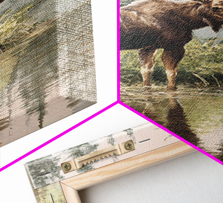 Moose Standing in Reflective Lake Framed Canvas Print, Wildlife Art, Room Decor, Living Room Decor, Fine Art, Wild, WIL-2x3-51