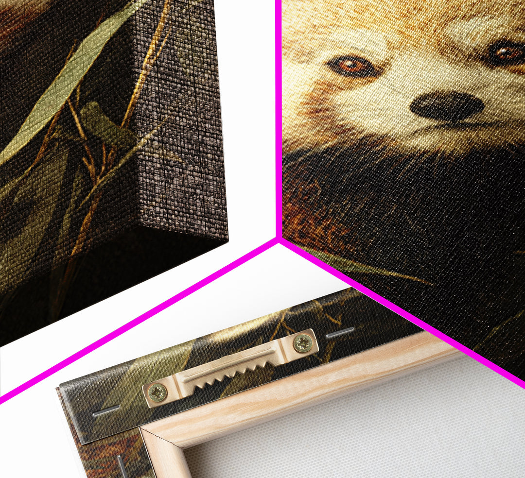 Red Panda Among Bamboo Leaves Framed Canvas Print, Wildlife Art, Canvas Print, Living Room Decor, Wild, Forest Wall Art, WIL-2x3-76