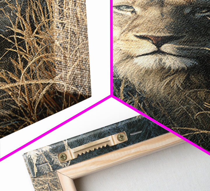 Lion Emerging from Golden Savanna Grass Canvas Print, Wildlife Art, Boho Wall Decor, Living Room Decor, Oil Painting, Wild, WIL-2x3-81