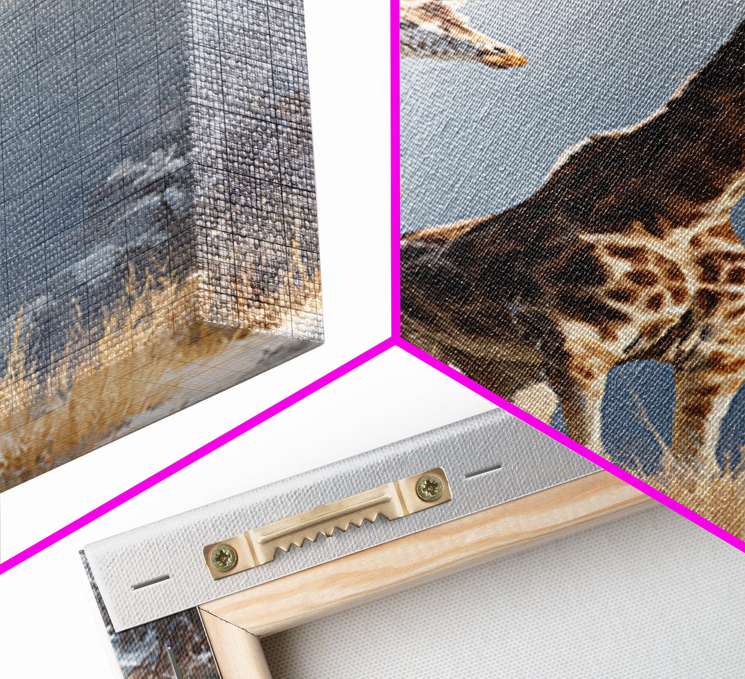 Giraffe Pair under Acacia Tree Framed Canvas Print, Wildlife Art, Canvas Print, Living Room Decor, Wild, Forest Wall Art, WIL-2x3-87