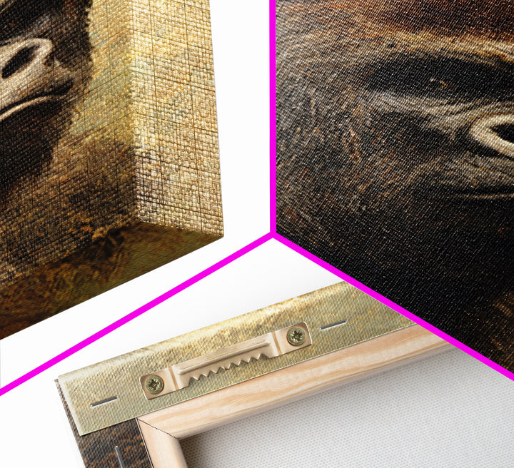 Gorilla Portrait with Powerful Gaze Framed Canvas Print, Wildlife Art, Wall Art Print, Living Room Decor, Oil Painting, Wild, WIL-2x3-97