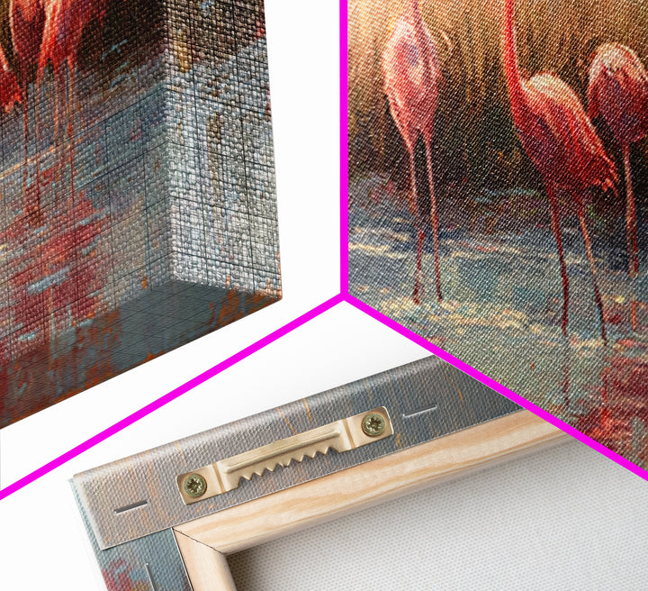 Flamingos in Pink Shallow Water Canvas Print, Wildlife Art, Unique Home Decor, Living Room Decor, Fine Art, Wild, WIL-3x1-14