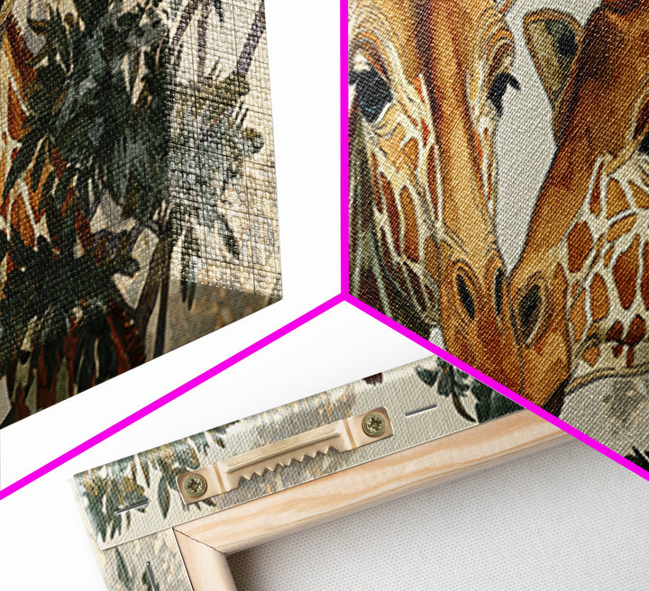 Giraffe Pair under Acacia Tree Framed Canvas Print, Wildlife Art, Boho Decor, Living Room Decor, Fine Art, Wild, Painting, WIL-3x1-23