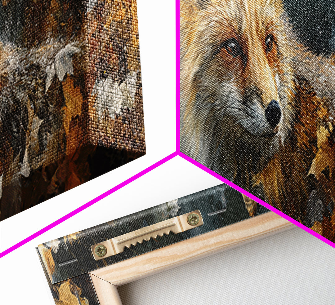 Fox in Autumn Forest Leaves Canvas Print, Wildlife Art, Modern Art, Living Room Decor, Fine Art, Wild, Neutral Decor, WIL-3x1-25