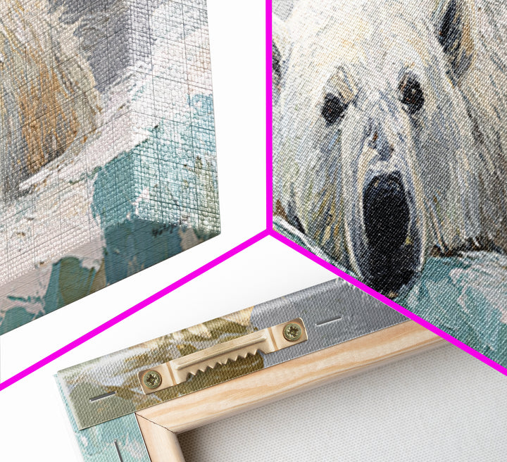 Polar Bear Crossing Blue Ice Canvas Print, Wildlife Art, Luxury Decor, Living Room Decor, Abstract Art, Wild, Oil Painting, WIL-3x1-31