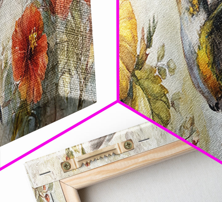 Hummingbird Beside Bright Flowers Framed Canvas Print, Wildlife Art, Unique Home Decor, Living Room Decor, Fine Art, Wild, WIL-3x1-32