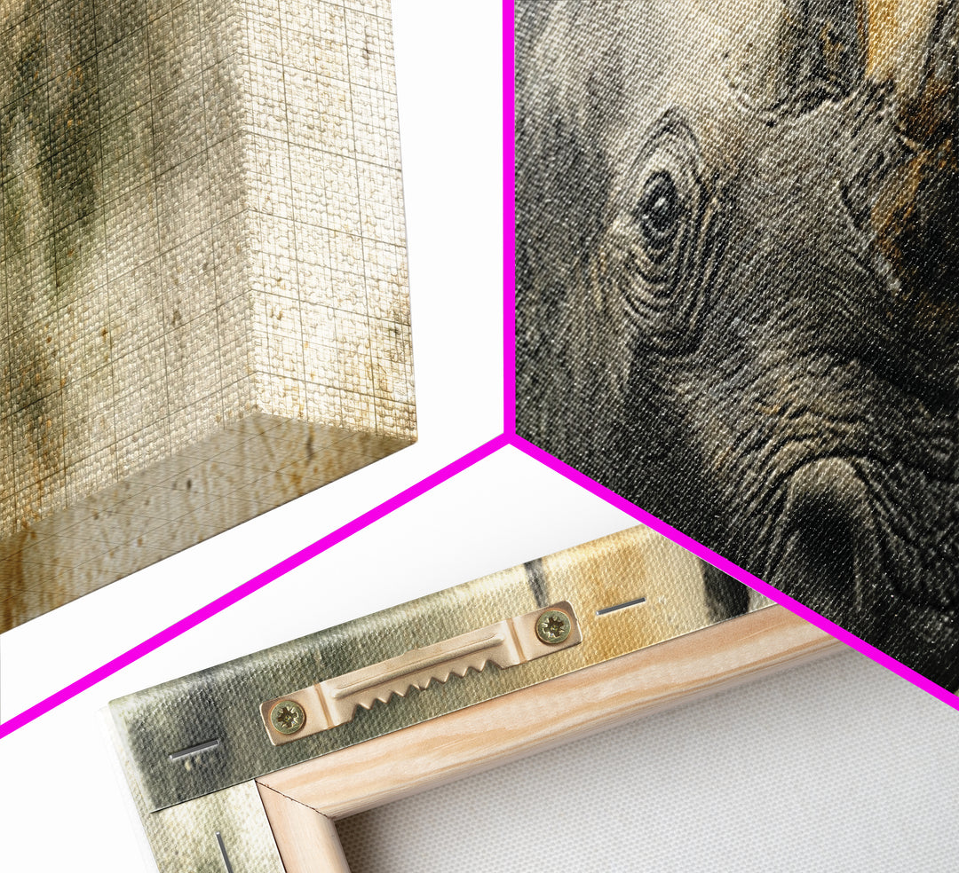 Rhino in Dramatic Stormy Light Canvas Print, Wildlife Art, Art Print, Living Room Decor, Fine Art, Wild, Digital Wall Art, WIL-3x1-48