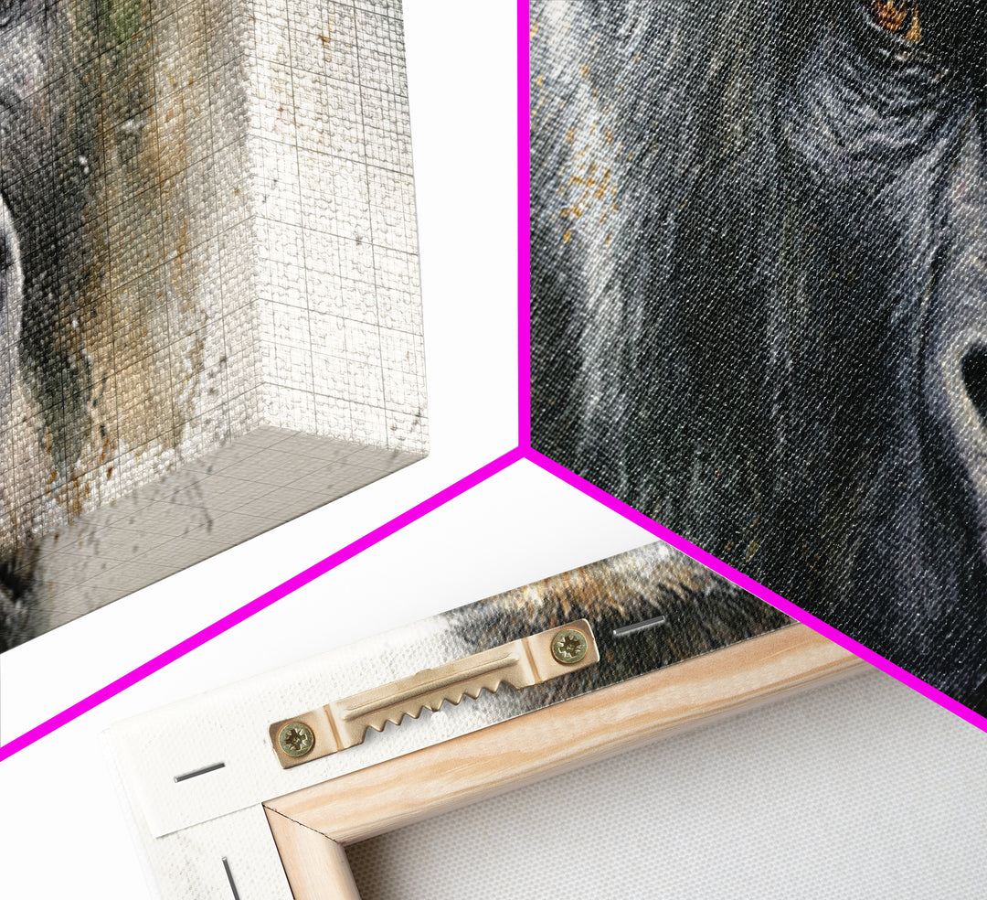Gorilla Portrait with Powerful Gaze Framed Canvas Print, Wildlife Art, Leopard Wall Art, Living Room Decor, Fine Art, Wild, WIL-3x1-57